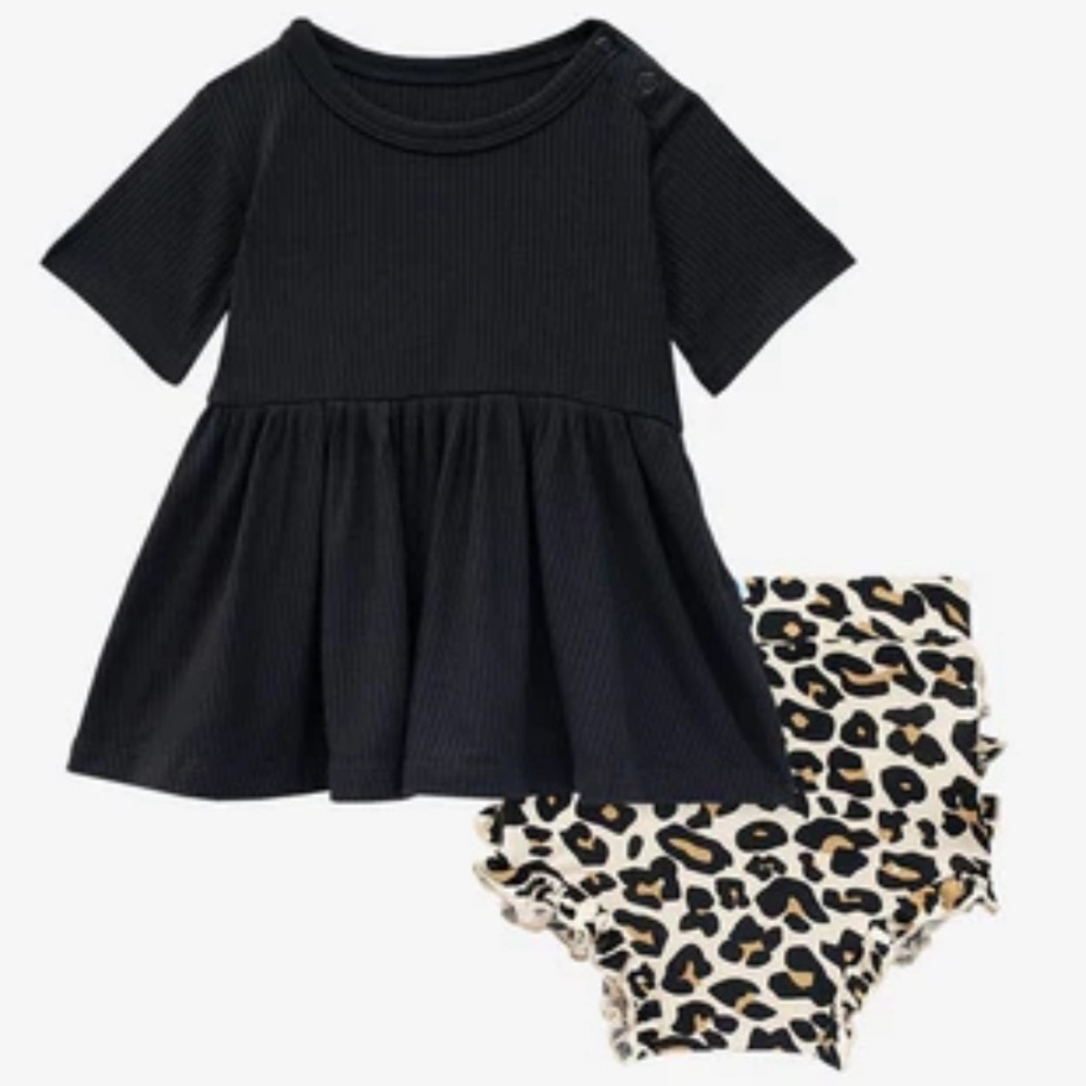 Posh Peanut Lana Leopard Peplum Ruffled Bummie Set